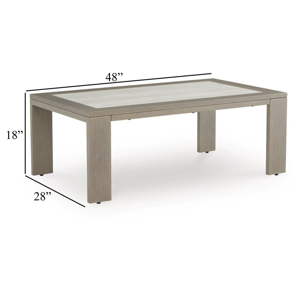 Isle Outdoor Cocktail Coffee Table, Woodlike Gray Brown Metal, 48 Inch