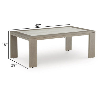 Isle Outdoor Cocktail Coffee Table, Woodlike Gray Brown Metal, 48 Inch