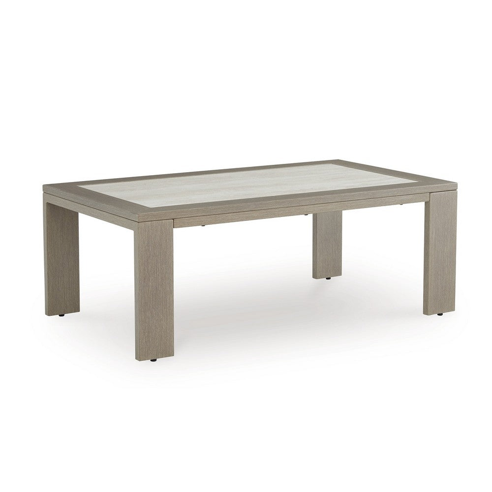 Isle Outdoor Cocktail Coffee Table, Woodlike Gray Brown Metal, 48 Inch