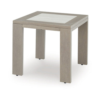 Isle Outdoor Square End Table, Woodlike Grayish Brown Metal, 22 Inch