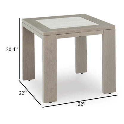 Isle Outdoor Square End Table, Woodlike Grayish Brown Metal, 22 Inch