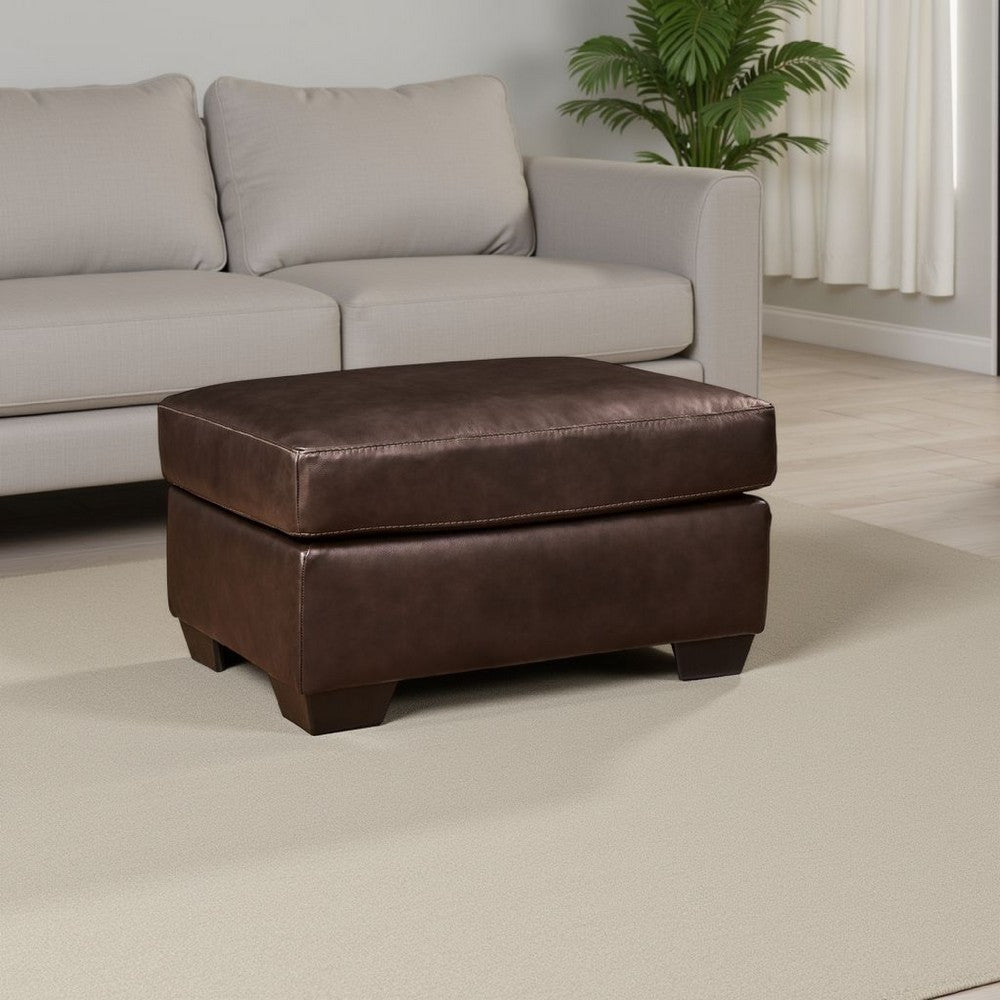 Orion Ottoman, 34 Inch Rich Dark Brown Real and Faux Leather Cushion