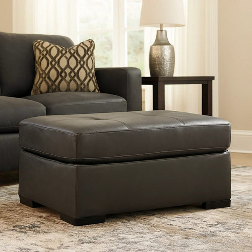 Beua 2pc Accent Chair and Ottoman Set, Black Faux Leather, Foam Cushions