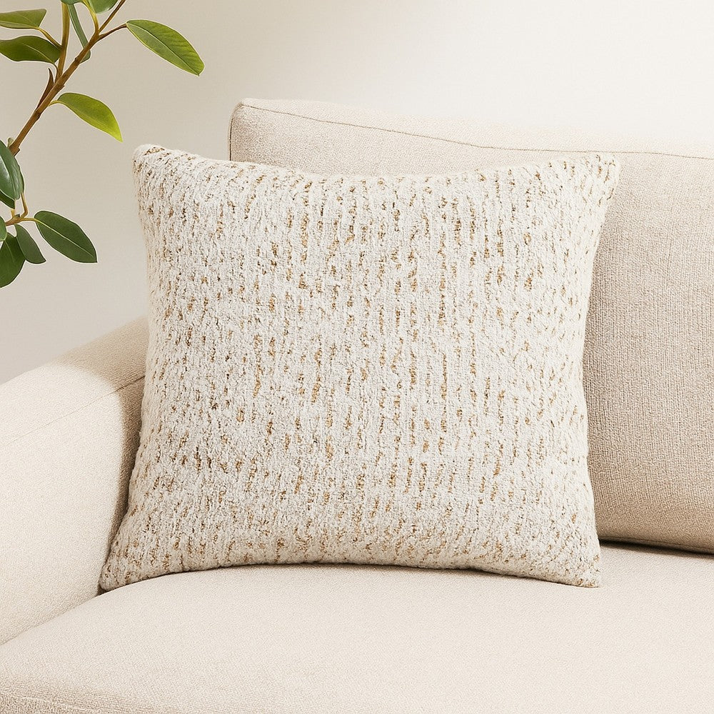 Lora Square Accent Throw Pillow, 20 Inch, Abstract Gold Stripes, Ivory