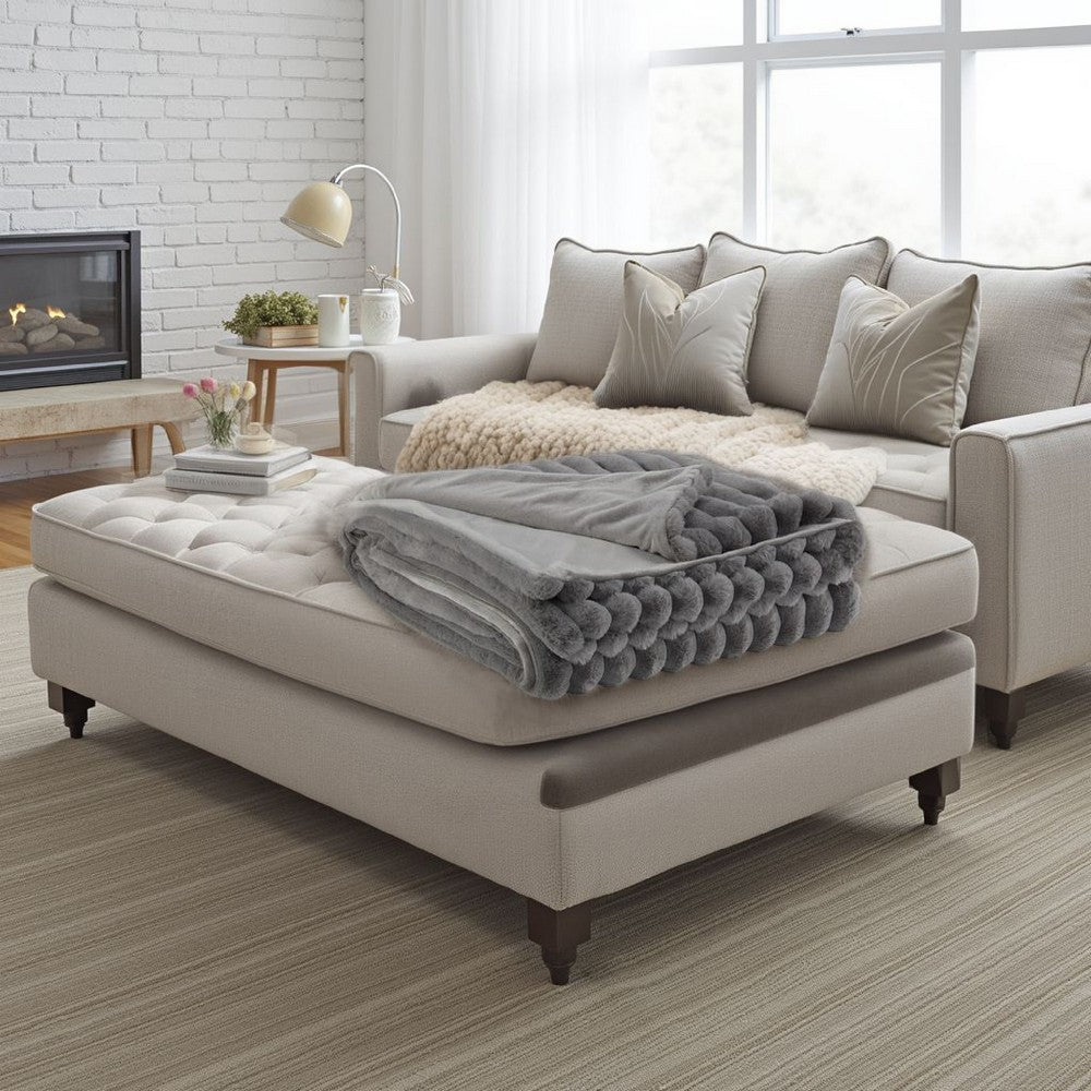 Visha Throw Blanket, Jacquard Faux Fur Stripes, Modern Gray Polyester