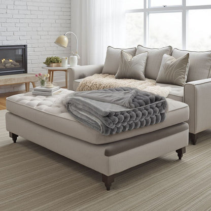 Visha Throw Blanket, Jacquard Faux Fur Stripes, Modern White Polyester