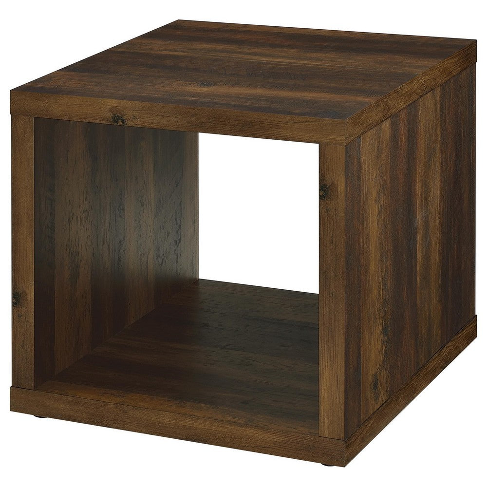 Rizz Side End Table, Square Cube Design Open Shelf, 23 Inch Dark Brown