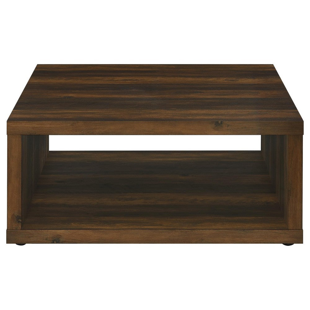Rizz Coffee Table, Square Cube Design Open Shelf, 36 Inch Dark Brown