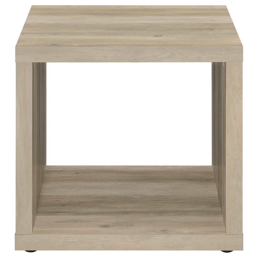 Rizz Side End Table, Square Cube Design Shelf, 23 Inch Light Brown