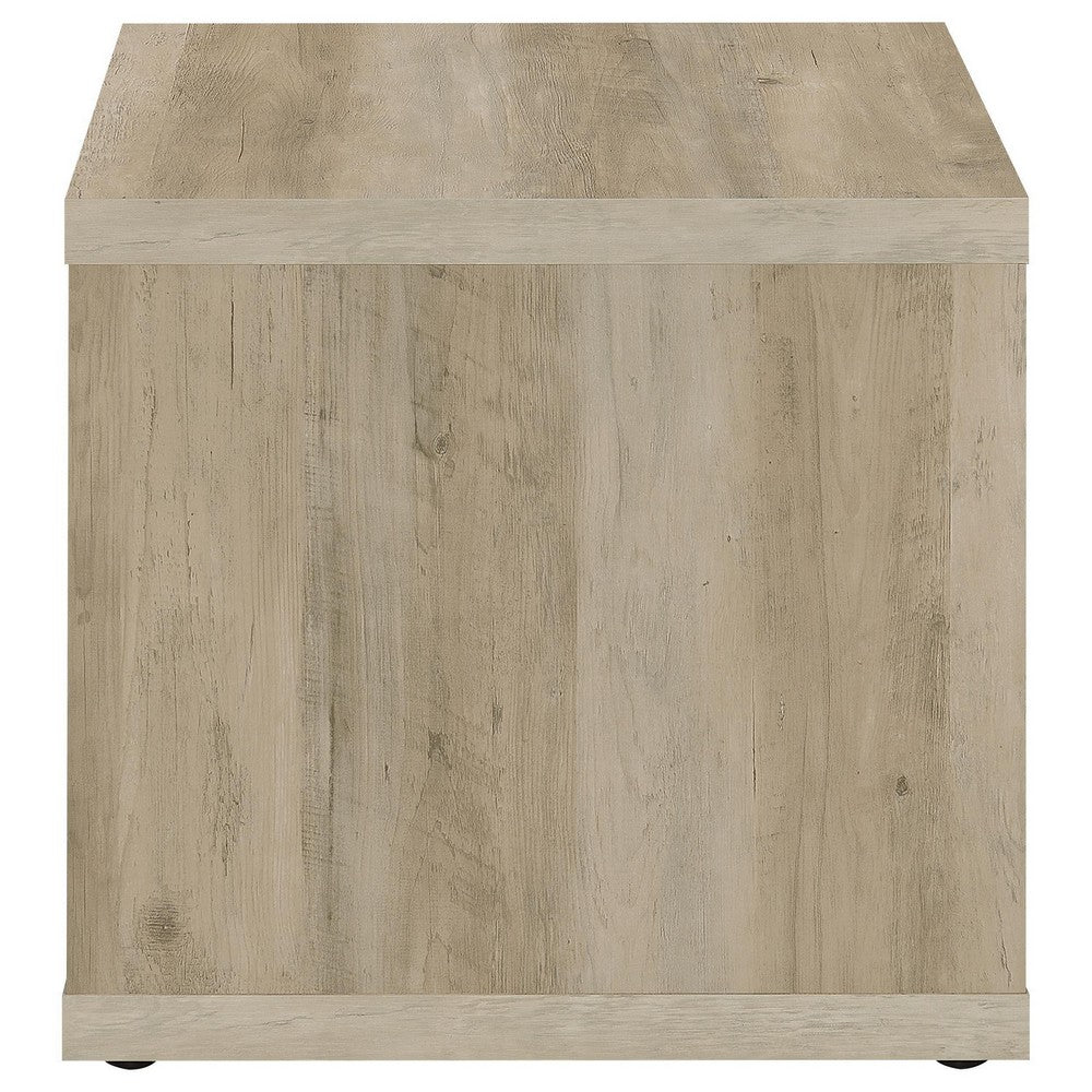 Rizz Side End Table, Square Cube Design Shelf, 23 Inch Light Brown