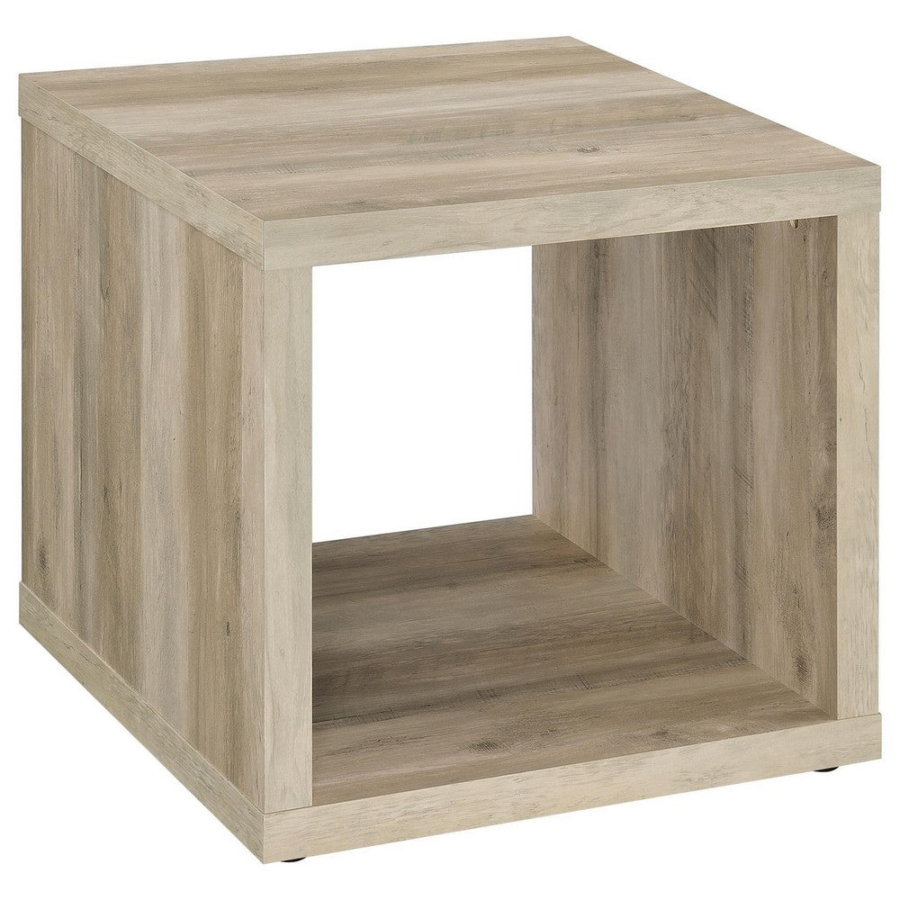 Rizz Side End Table, Square Cube Design Shelf, 23 Inch Light Brown