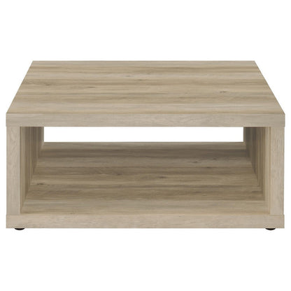 Rizz Coffee Table, Square Cube Design Open Shelf, 36 Inch Light Brown