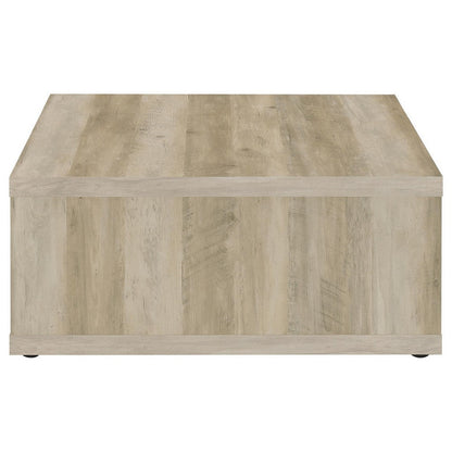 Rizz Coffee Table, Square Cube Design Open Shelf, 36 Inch Light Brown