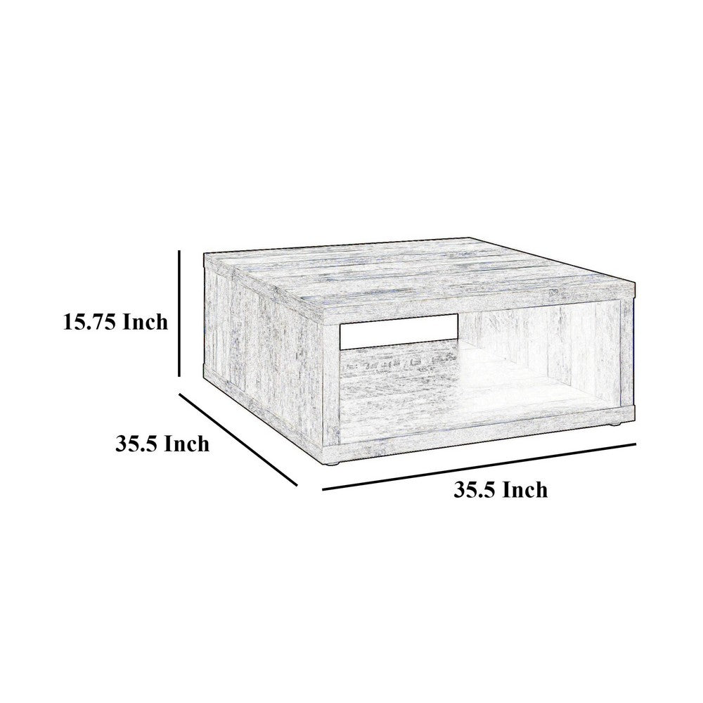 Rizz Coffee Table, Square Cube Design Open Shelf, 36 Inch Light Brown