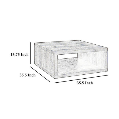 Rizz Coffee Table, Square Cube Design Open Shelf, 36 Inch Light Brown
