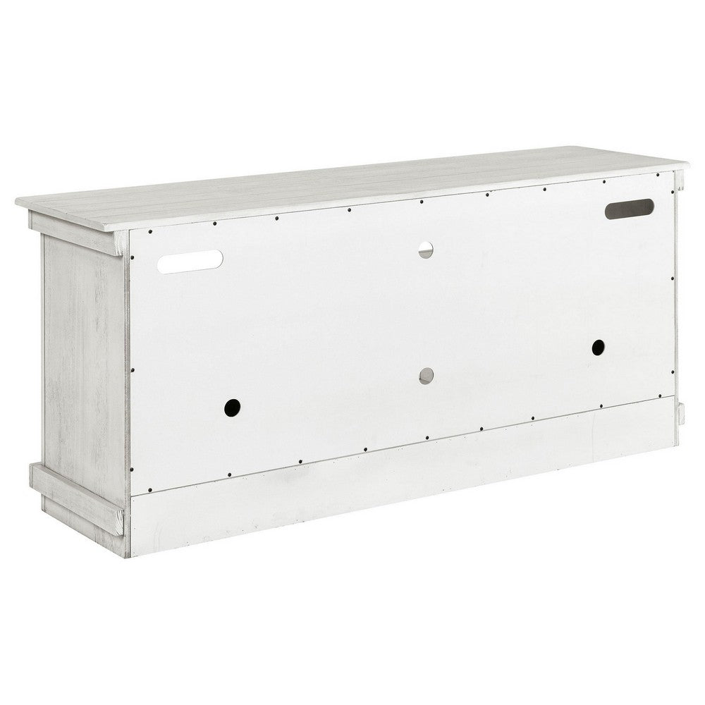 Ayne TV Stand Media Cabinet, 2 Doors and 4 Shelves, White Wood 60 Inch
