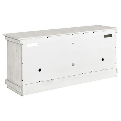Ayne TV Stand Media Cabinet, 2 Doors and 4 Shelves, White Wood 60 Inch