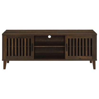 Sid TV Stand Media Cabinet, 2 Slatted Doors, Shelf, Brown Wood 60 Inch
