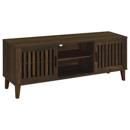 Sid TV Stand Media Cabinet, 2 Slatted Doors, Shelf, Brown Wood 60 Inch