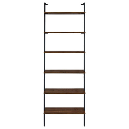 Wens Wall Mounted Bookcase Unit, 6 Open Shelves, Black Metal, Brown