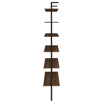 Wens Wall Mounted Bookcase Unit, 6 Open Shelves, Black Metal, Brown