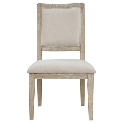 Eva Dining Side Chair Set of 2, Square Back, White Wood, Beige Fabric