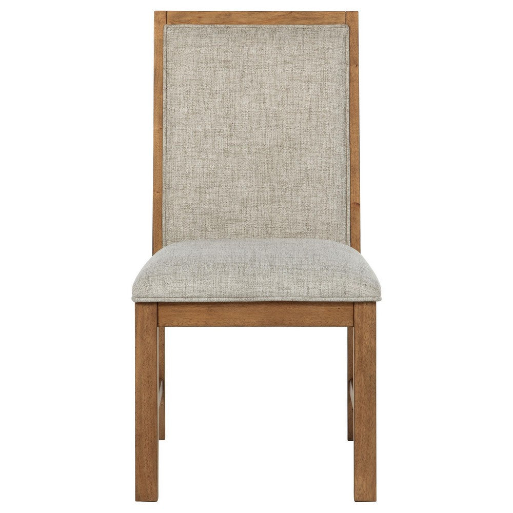 Rune Dining Side Chair Set of 2, Brown Asian Hardwood, Beige Fabric