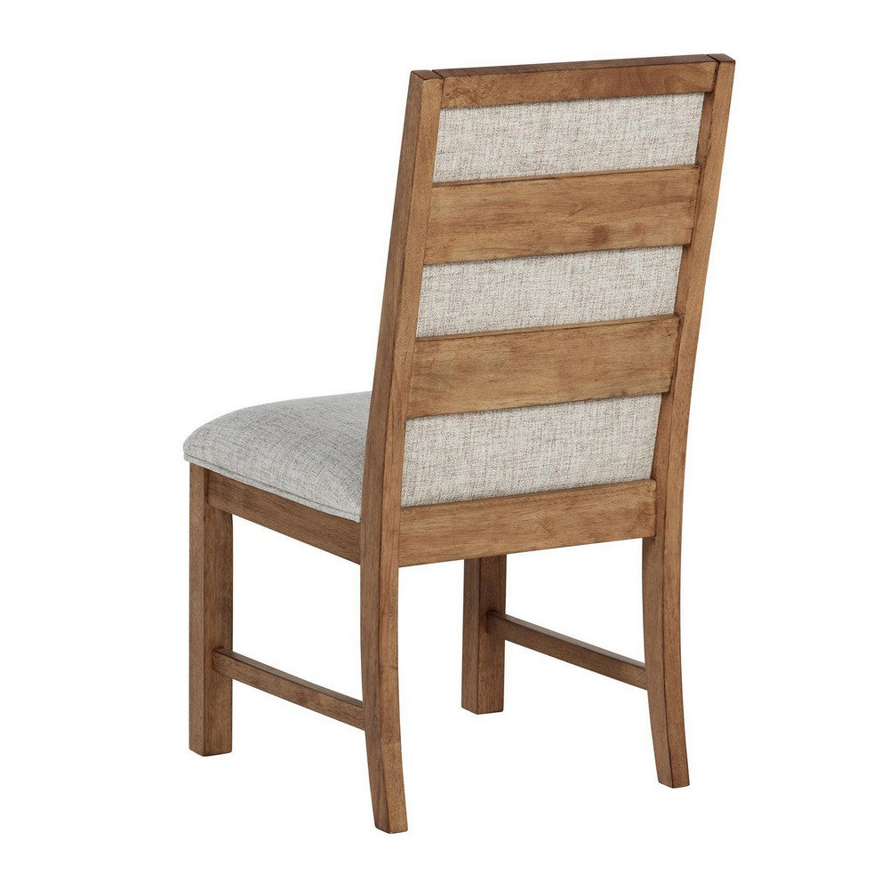 Rune Dining Side Chair Set of 2, Brown Asian Hardwood, Beige Fabric