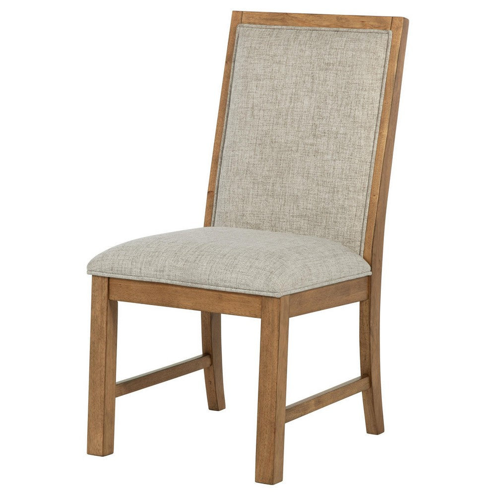 Rune Dining Side Chair Set of 2, Brown Asian Hardwood, Beige Fabric