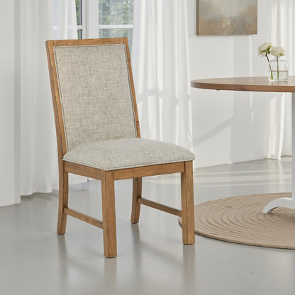 Rune Dining Side Chair Set of 2, Brown Asian Hardwood, Beige Fabric