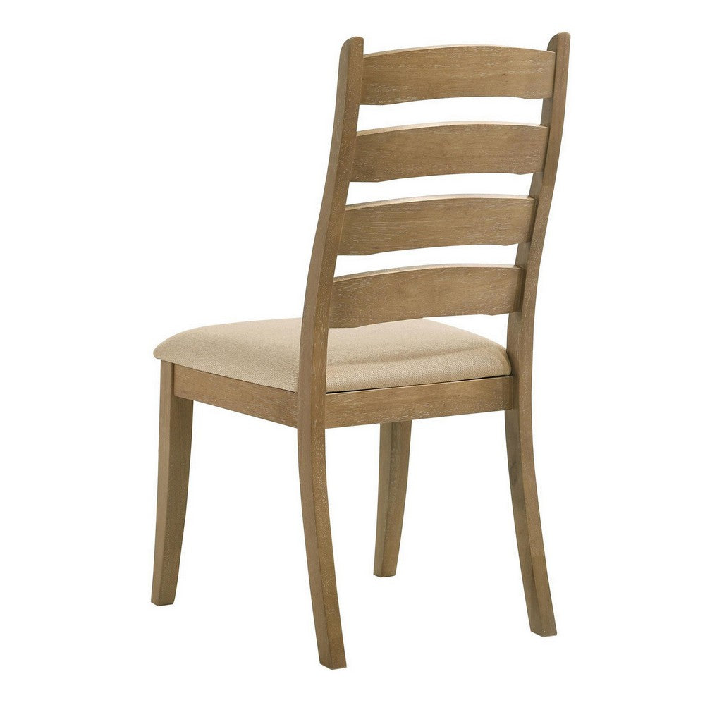 Danie Dining Side Chair Set of 2, Ladderback, Brown Wood, Beige Fabric