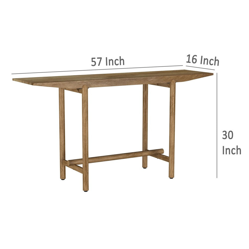 Arius Sofa Console Table, 57 Inch Slim Rectangular Brown Mango Wood