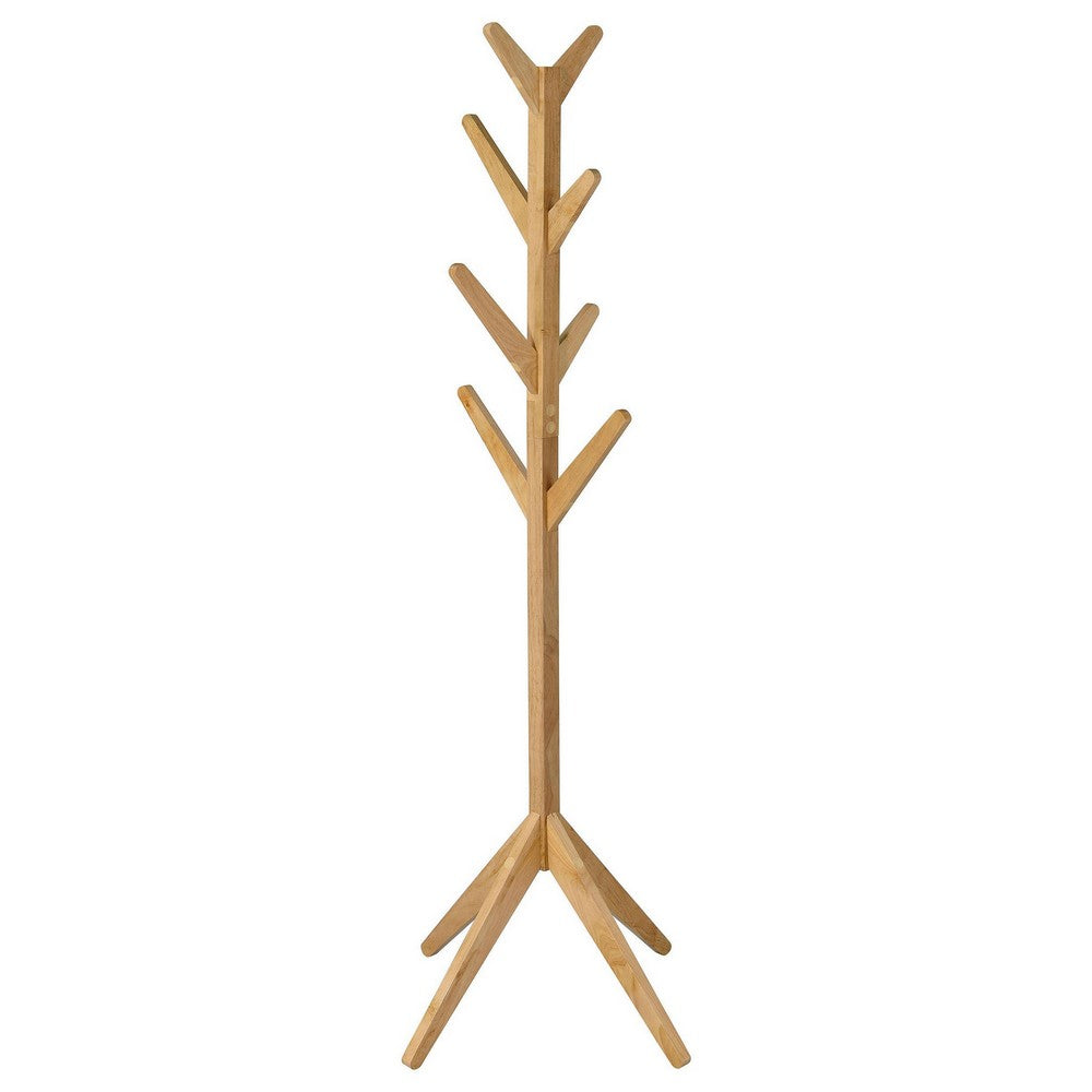 Margo Coat Rack, 8 Hooks, Tree Inspired Design, Oak Brown Solid wood