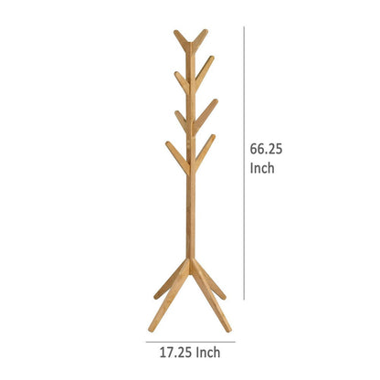 Margo Coat Rack, 8 Hooks, Tree Inspired Design, Oak Brown Solid wood