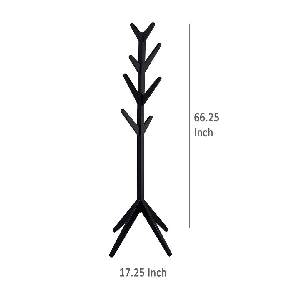 Margo Coat Rack, 8 Hooks and Tree Inspired Design, Black Solid wood
