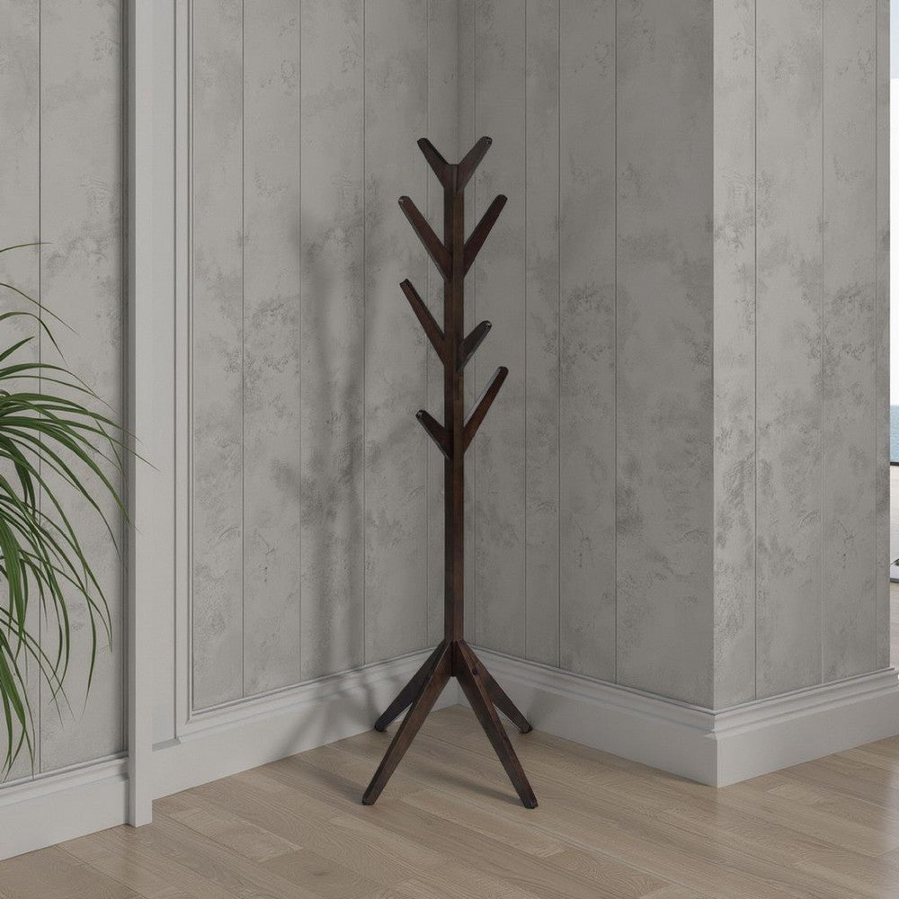 Margo Coat Rack, 8 Hooks and Tree Inspired Design, Brown Solid wood