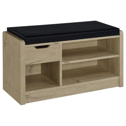 Aryn Storage Bench, Adjustable Shelf, Black Faux Leather, Dark Brown