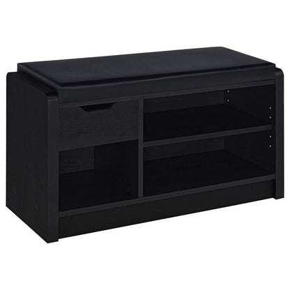 Aryn Storage Bench, Adjustable Shelf, Black Faux Leather, Dark Brown