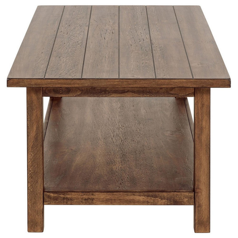 Ayne Coffee Table, 1 Shelf, Distressed Brown Wood Frame, 47 Inch