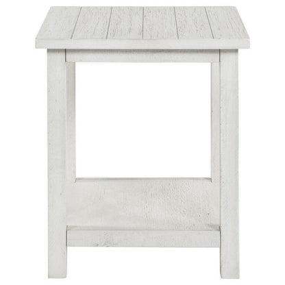 Ayne Side End Table, 1 Bottom Shelf, White Wood Frame, Square 20 Inch
