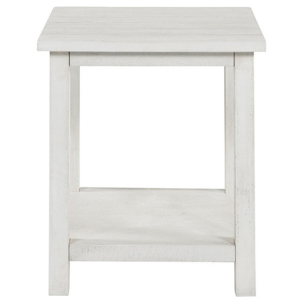 Ayne Side End Table, 1 Bottom Shelf, White Wood Frame, Square 20 Inch