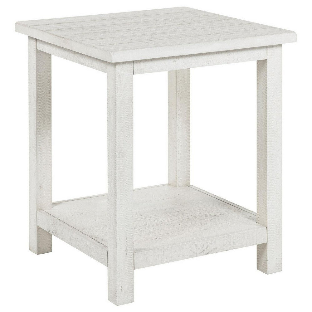 Ayne Side End Table, 1 Bottom Shelf, Wood Frame, Square 20 Inch – White