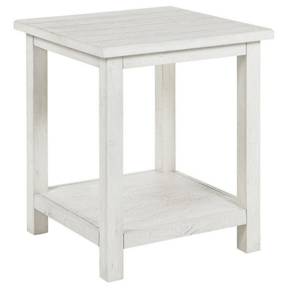 Ayne Side End Table, 1 Bottom Shelf, Wood Frame, Square 20 Inch – White
