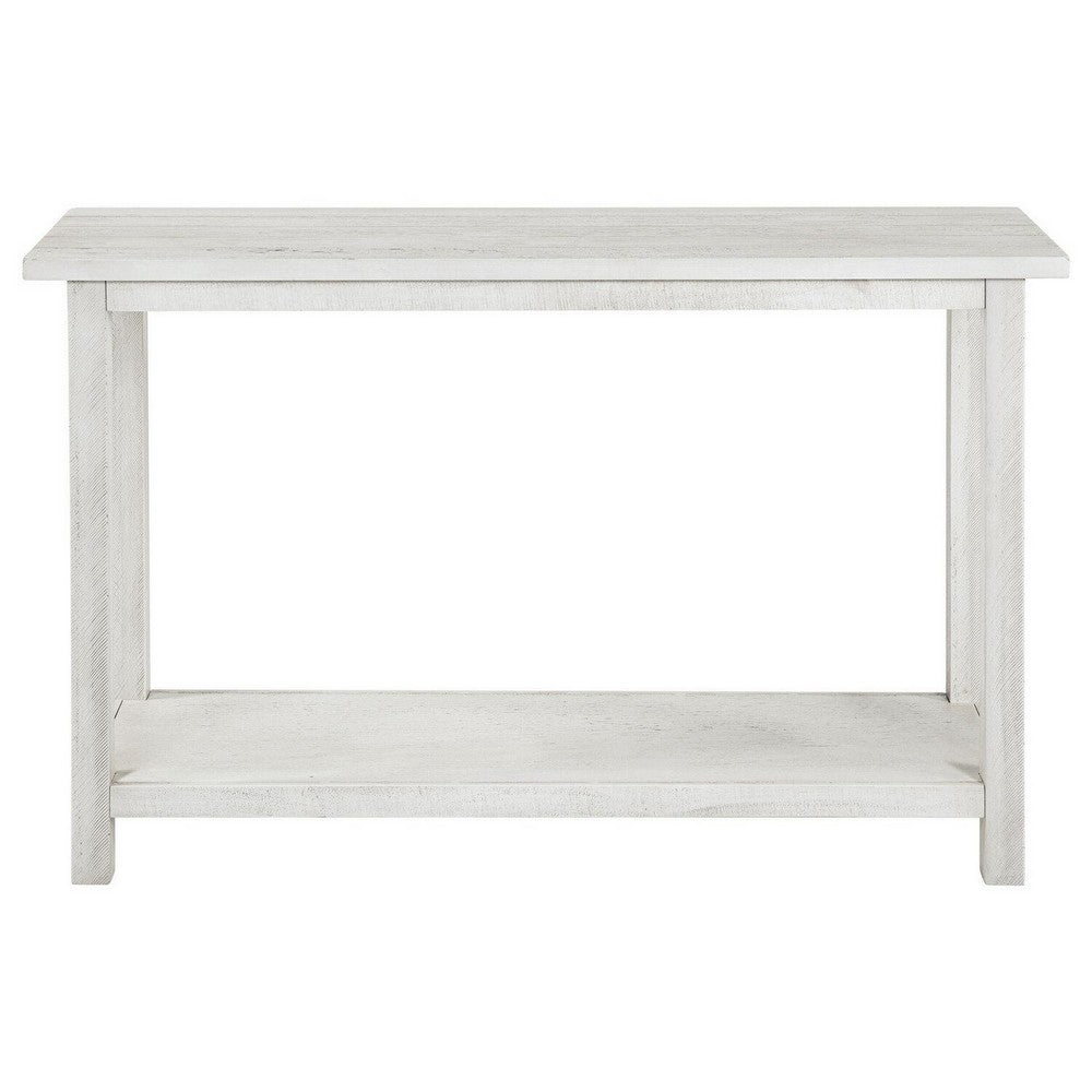 Ayne Console Table, 1 Bottom Shelf, Distressed White Wood, 47 Inch