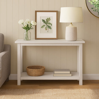 Ayne Console Table, 1 Bottom Shelf, Distressed White Wood, 47 Inch