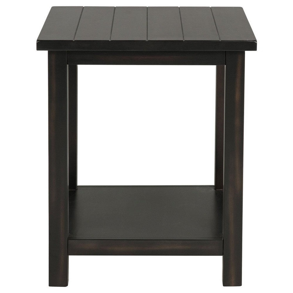 Ayne Side End Table, 1 Bottom Shelf, Black Wood Frame, Square 20 Inch