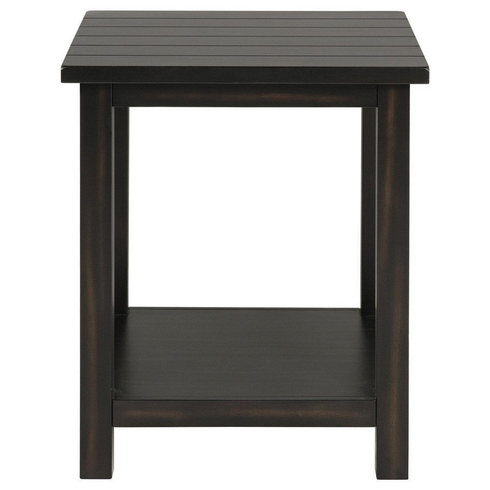 Ayne Side End Table, 1 Bottom Shelf, Black Wood Frame, Square 20 Inch
