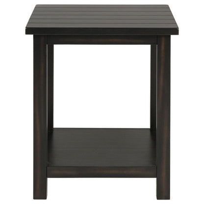 Ayne Side End Table, 1 Bottom Shelf, Black Wood Frame, Square 20 Inch