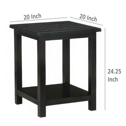Ayne Side End Table, 1 Bottom Shelf, Black Wood Frame, Square 20 Inch