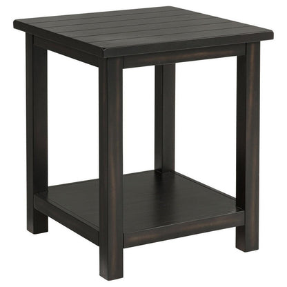 Ayne Side End Table, 1 Bottom Shelf, Black Wood Frame, Square 20 Inch